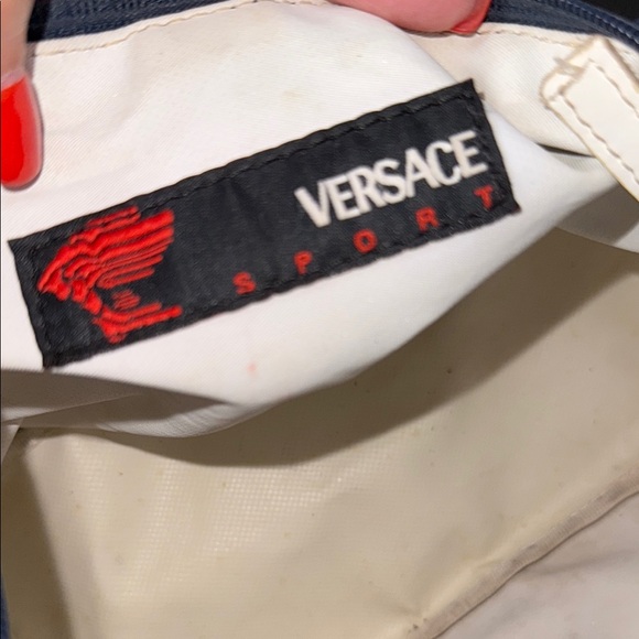 Versace Blue Nylon with White Leather Mini Bag with Elegant Logo Design - Picture 6 of 16